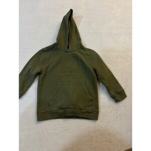 Carhartt Kids Boys Olive Green Embossed Logo Hooded Sweatshirt Fleece Size 7